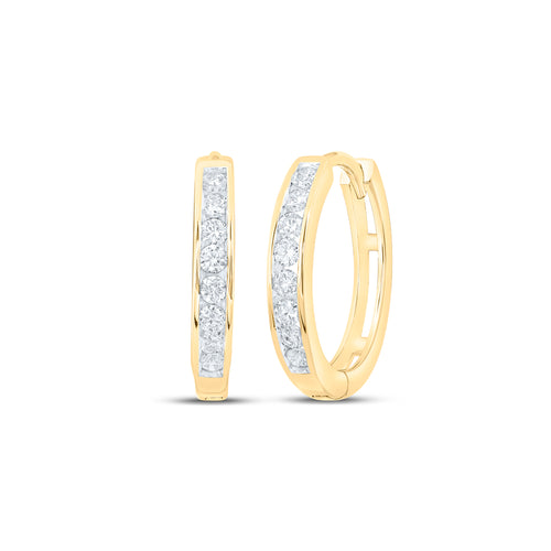 10K Channel Set Diamond Hoop Earrings