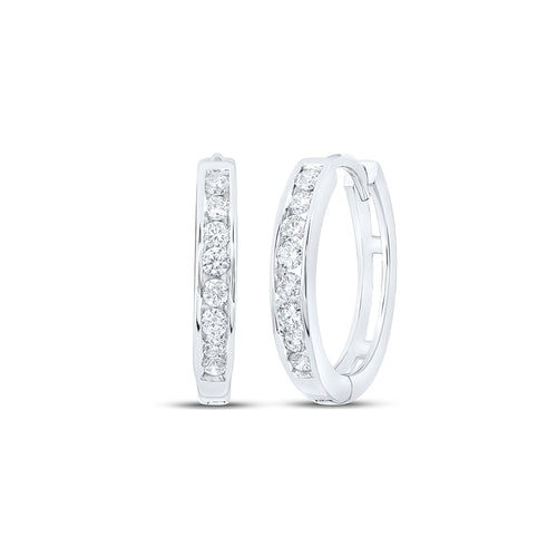 10K Channel Set Diamond Hoop Earrings