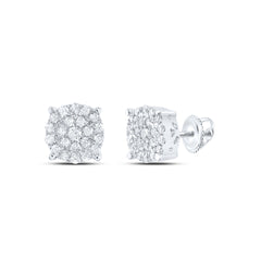 14K white gold round cluster stud earrings 
