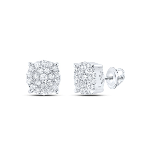 14K white gold round cluster stud earrings 