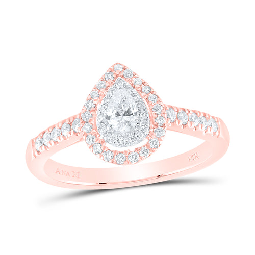 14K Pear Diamond Halo Ring