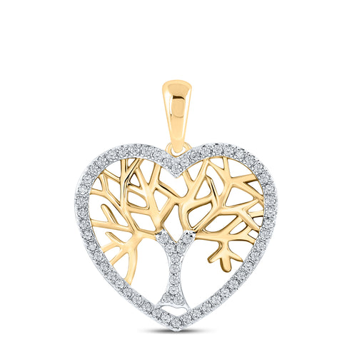 10K Diamond Tree of Life Heart Pendant