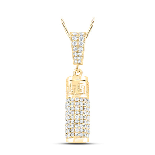 yellow gold diamond urn pendant with intricate Greek-inspired design and a diamond bail 