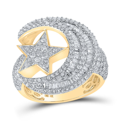 Anillo de luna y estrella con diamantes de 10 quilates