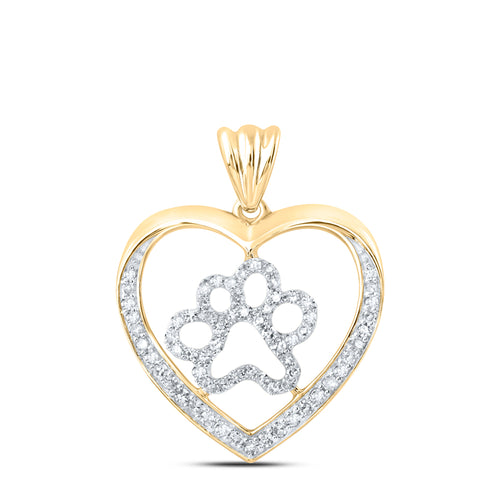 10K Diamond Paw Heart Pendant