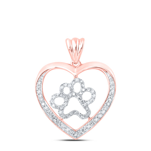 10K Diamond Paw Heart Pendant