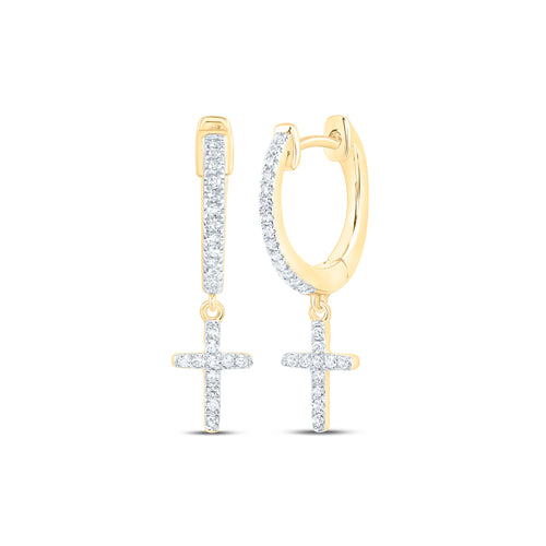 Pendientes colgantes con forma de cruz de diamantes de 10 quilates