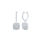 Pendientes colgantes de diamantes de 10 quilates con forma de racimo cuadrado