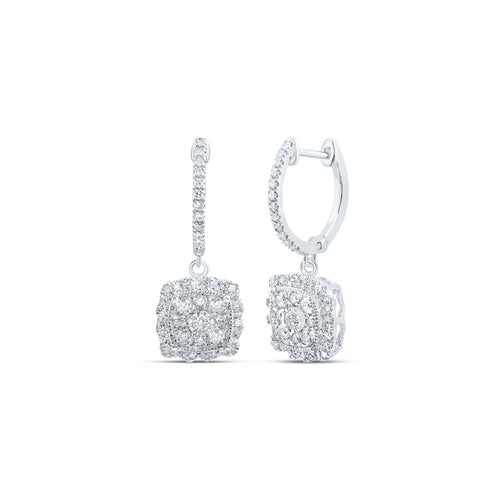 Pendientes colgantes de diamantes de 10 quilates con forma de racimo cuadrado
