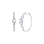 14K Diamond Emerald Solitaire Hoops