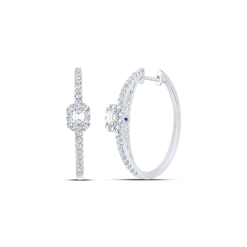 14K Diamond Emerald Solitaire Hoops