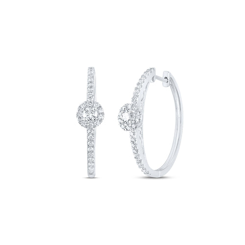 14K Round Diamond Round Solitaire Hoops
