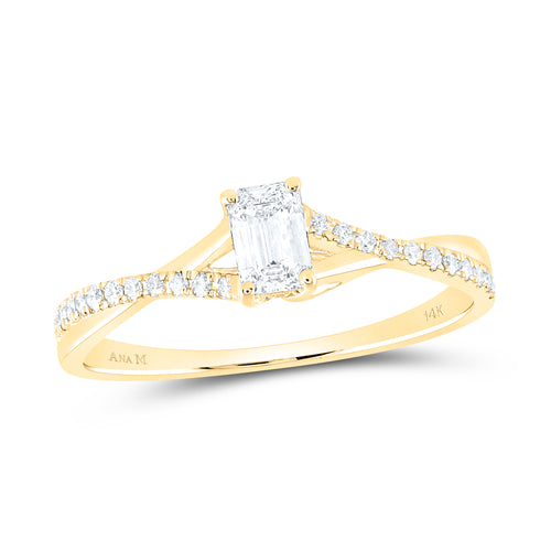 14K Emerald Cut Diamond Twist Band Ring