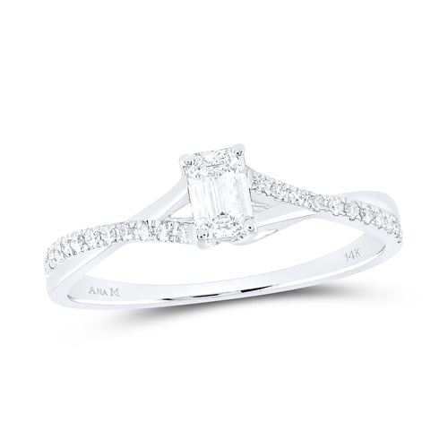 14K Emerald Cut Diamond Twist Band Ring