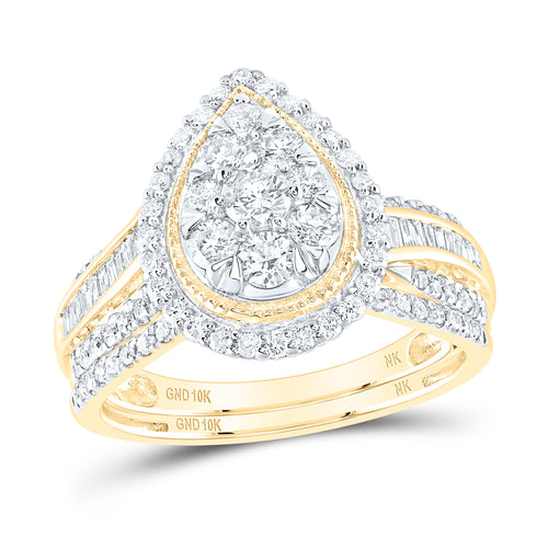 10K Pear Shaped Cluster Diamond Bridal Set