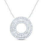 14K Diamond Baguette Round Pendant