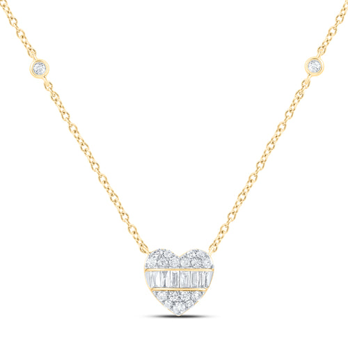 10K Diamond Baguette Heart Cluster Necklace
