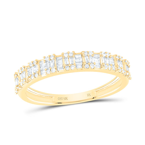 Diamond band featuring an alternating pattern of round and baguette diamonds, creating a sophisticated and timeless design.