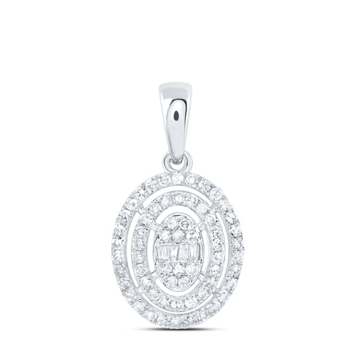 Elegant oval pendant featuring a sparkling white gold diamond cluster at the center, framed by two rows of shimmering diamonds 