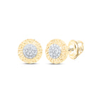 10K yellow gold diamond round cluster with greek style border 
