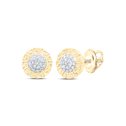 10K yellow gold diamond round cluster with greek style border 