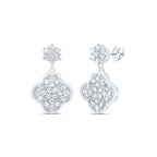 Pendientes colgantes de diamantes con forma de trébol de 14 quilates