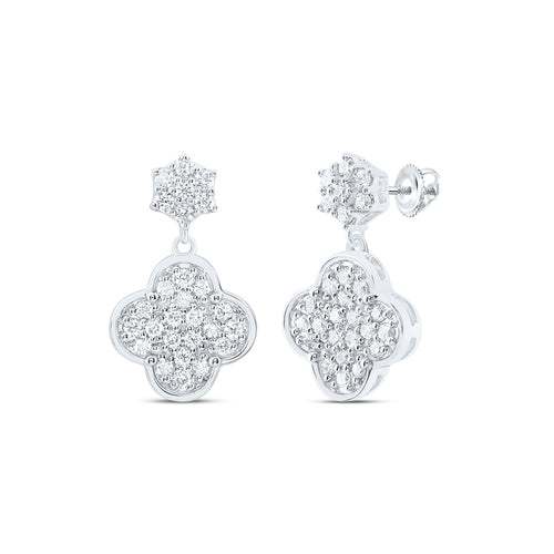 Pendientes colgantes de diamantes con forma de trébol de 14 quilates