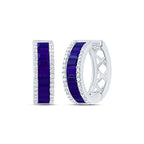 14K Diamond &  Natural Blue Sapphire Diamond Hoops