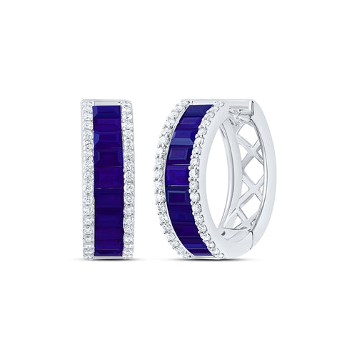 14K Diamond &  Natural Blue Sapphire Diamond Hoops