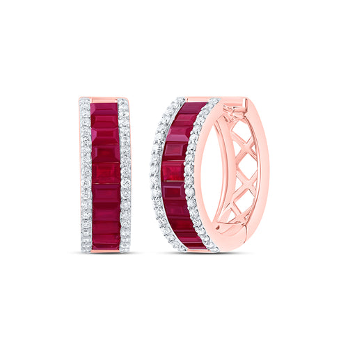 14K Diamond & Natural Ruby Diamond Hoops