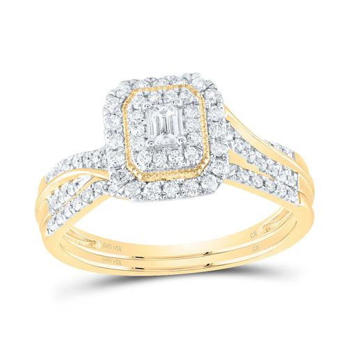 10K Emerald Diamond Double Halo Bridal Set