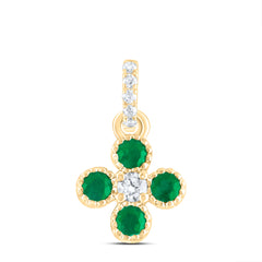 14K Diamond & Natural Emerald Clover Pendant