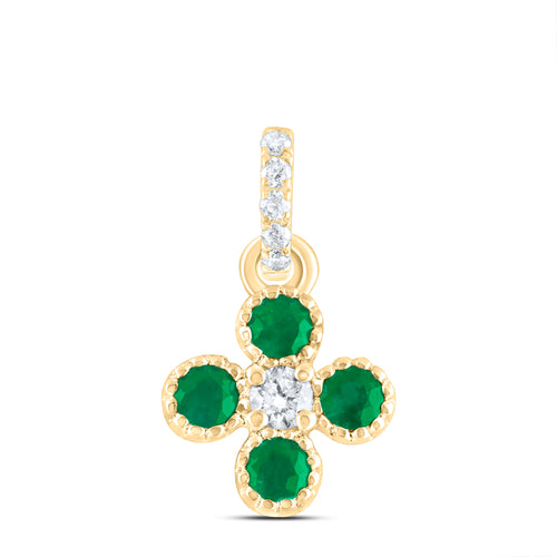 14K Diamond & Natural Emerald Clover Pendant