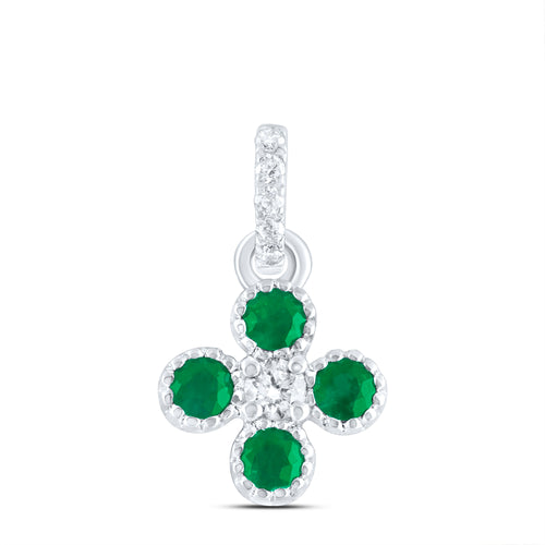 14K Diamond & Natural Emerald Clover Pendant