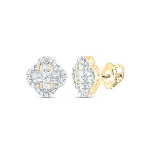 14K yellow gold clover shaped diamond stud earrings 