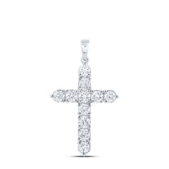 white gold diamond one-row cross pendant, showcasing a sleek, elegant design with a single row of sparkling diamonds 