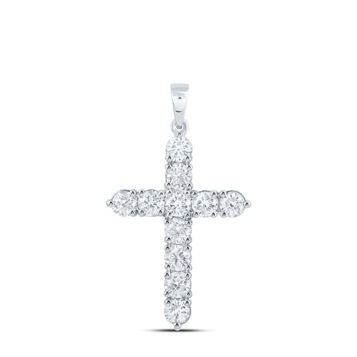 white gold diamond one-row cross pendant, showcasing a sleek, elegant design with a single row of sparkling diamonds 