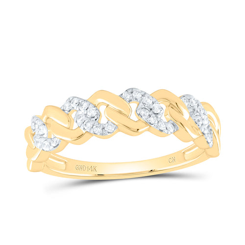 Gold Cuban chain-style band with diamonds set on every other Cuban link, offering a bold and luxurious look.