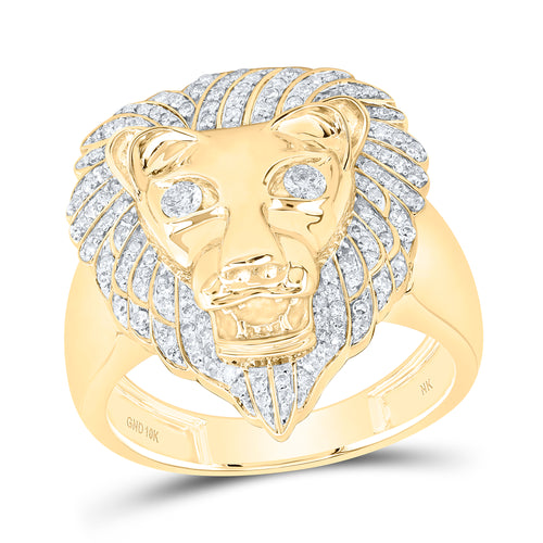 Anillo de diamantes con cara de león de 10 quilates