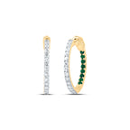14K Diamond & Natural Emerald Hoops