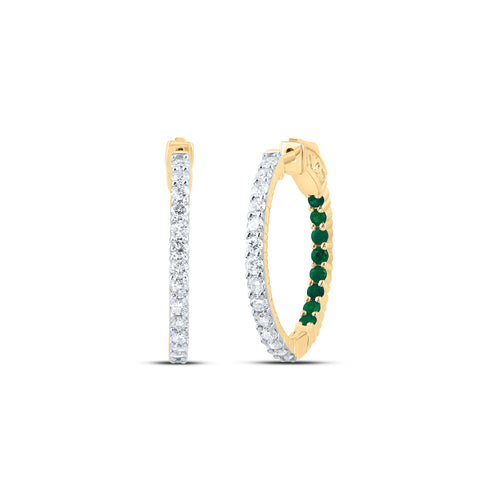 14K Diamond & Natural Emerald Hoops