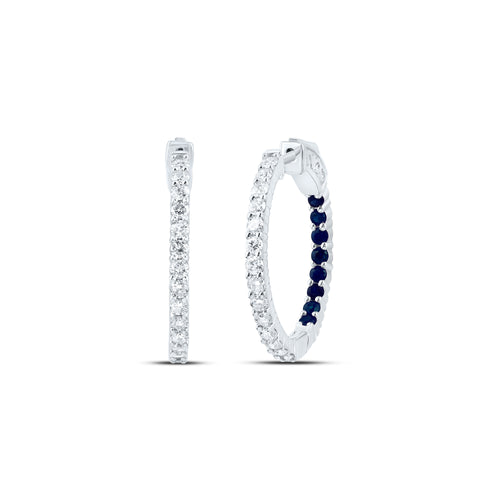 14K Diamond & Natural Blue Sapphire Hoops