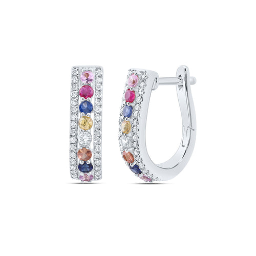 14K Diamond & Natural Multi-Color Sapphire Hoops