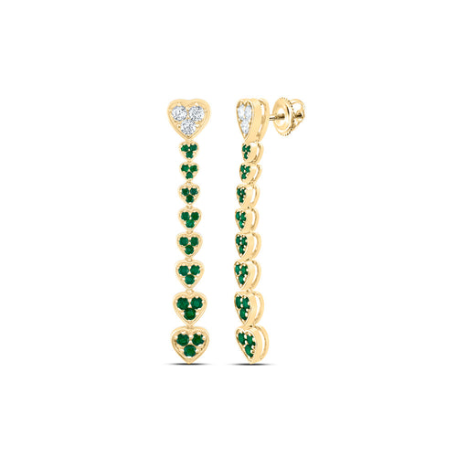 14K Diamond & Natural Emerald Heart Dangle Earrings