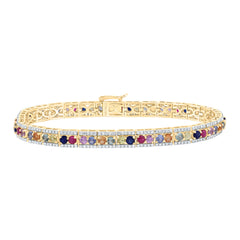 14K Diamond & Natural Multi-Color Sapphire Bracelet