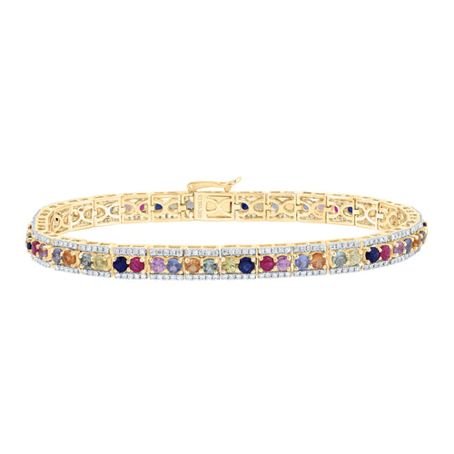 14K Diamond & Natural Multi-Color Sapphire Bracelet