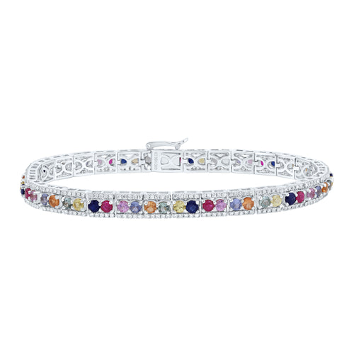 14K Diamond & Natural Multi-Color Sapphire Bracelet
