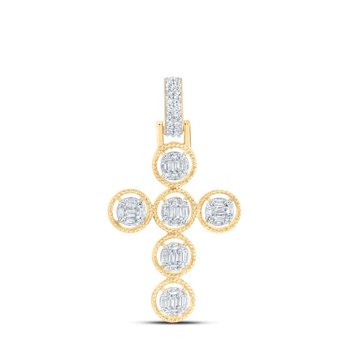 10K Round & Baguette Diamond Cross Pendant
