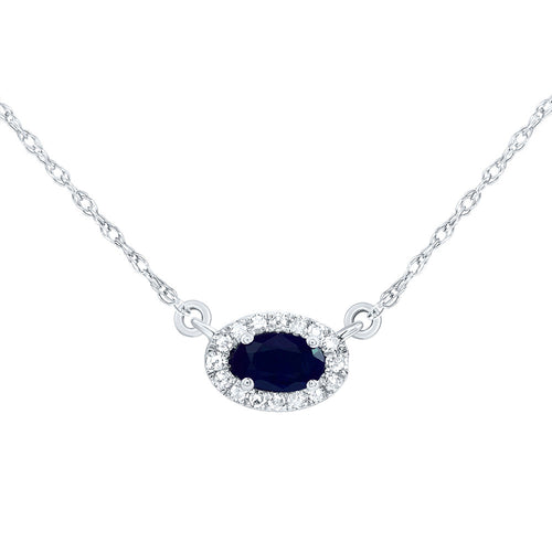 14K Diamond & Natural Blue Sapphire Oval Necklace
