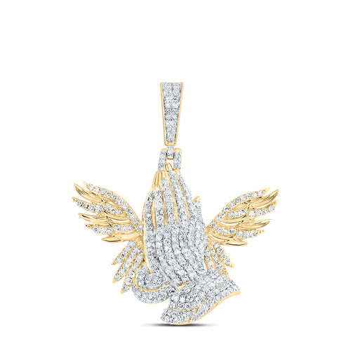 10K Diamond Praying Hands With Wings Pendant